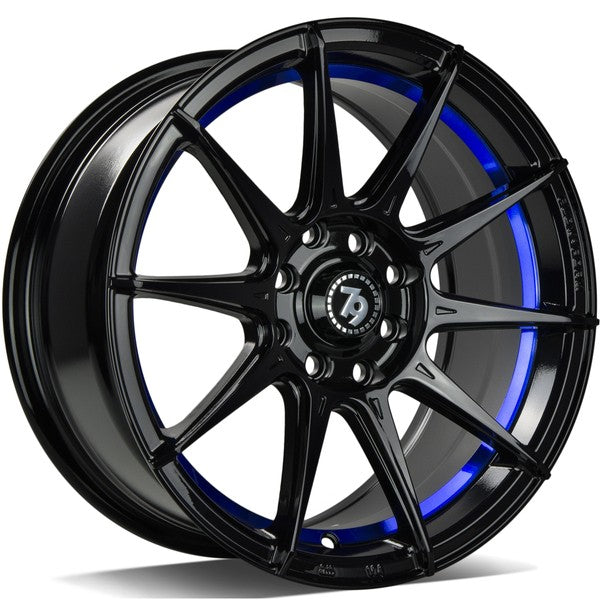 79Wheels SCF-F Black Blue 15 inch wheels